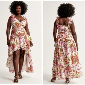NWT $130 Abercrombie & Fitch Floral Ruffle Strap High-Low Maxi Chiffon Dress 2XL